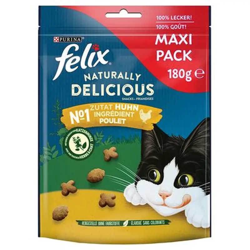 Felix Naturally Delicious Cat Treats - Saver Pack: Chicken & Catnip (3 x 180g)