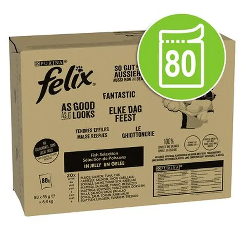Felix As Good As It Looks Jumbo Pack 80 x 85g - Tuna, Salmon, Cod & Saithe