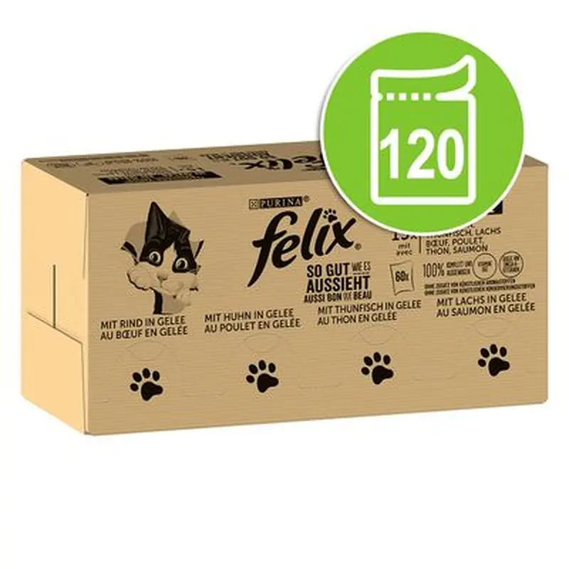 Felix As Good As It Looks Mega Pack 120 x 85g - Beef, Chicken, Cod & Tuna