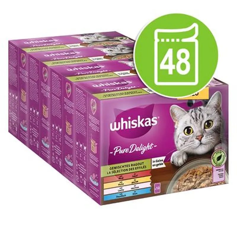 Whiskas Pure Delight Pouches 48 x 85g - Meat Stew in Jelly