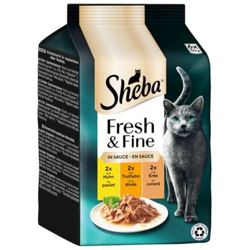 Sheba Fresh Choice Mini Pouches 6 x 50g - Chicken, Salmon & Turkey in Gravy