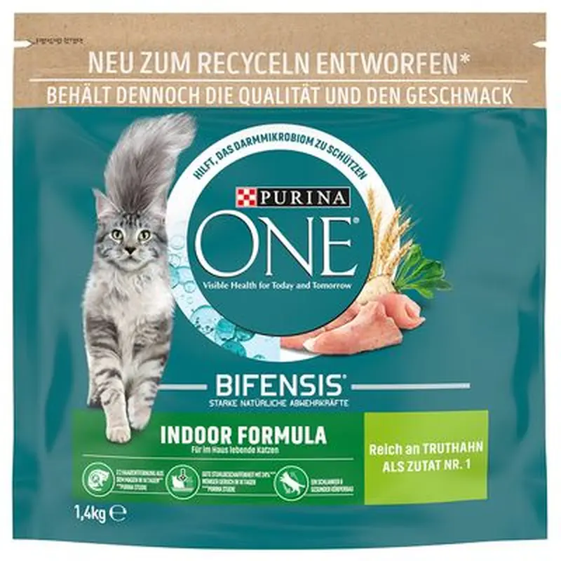PURINA ONE Indoor Formula Turkey & Whole Grains Dry Cat Food - Economy Pack: 2 x 1.4kg