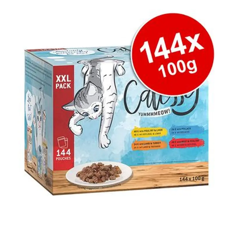 Catessy Pouches XXL Saver Pack 144 x 100g - Chunks in Jelly I (4 Varieties)