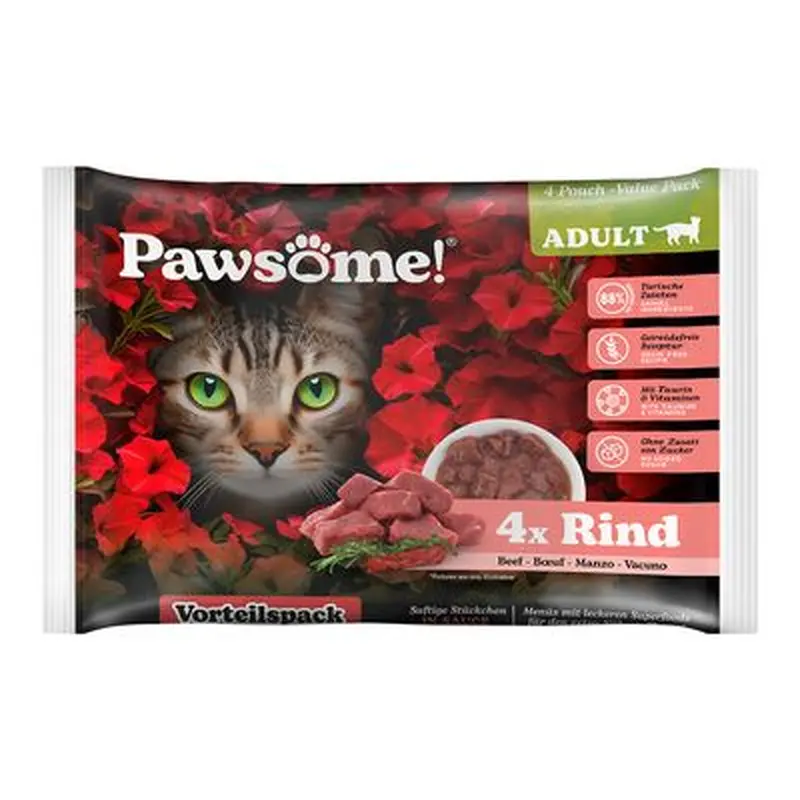 Pawsome Adult Cat 4 x 85g - Beef