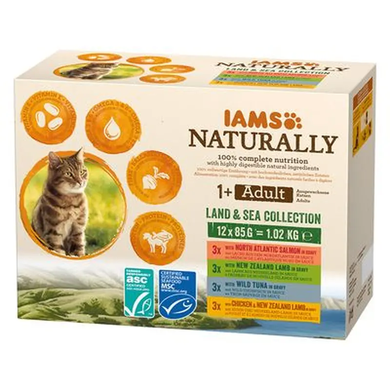 IAMS Naturally Adult - Land & Sea Collection - Saver Pack: 24 x 85g