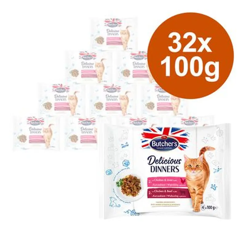 Butcher's Delicious Dinners 32 x 100g - Mix: Chicken, Chicken & Turkey