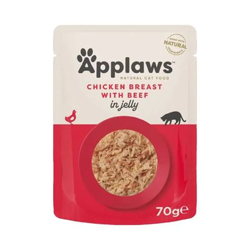 Applaws Pouches Cat Food in Jelly Mega Pack 32 x 70g - Chicken with Beef
