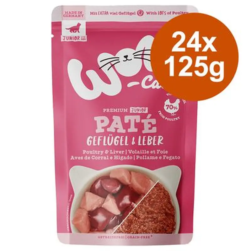 WOW Cat Junior Pat Saver Pack 24 x 125g - Poultry & Liver
