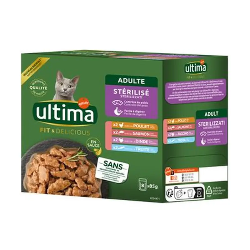 Ultima Sterilised Cat Saver Pack 48 x 85g - Mixed Pack I (Chicken, Turkey, Salmon, Trout)