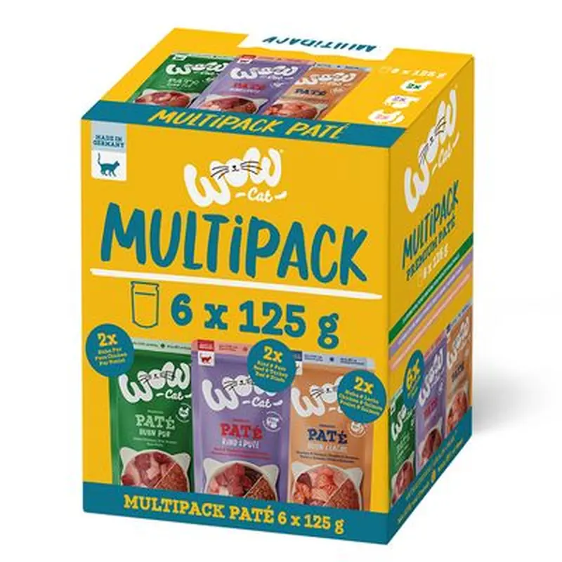 WOW Cat Adult Pat Mixed Pack 6 x 125g - Mixed Pack (3 Varieties)