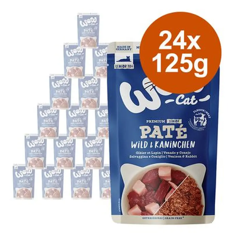 WOW Cat Senior Pat Saver Pack 24 x 125g - Game & Rabbit