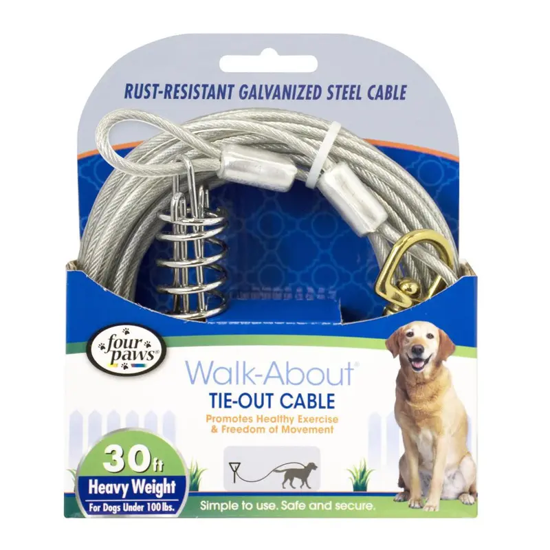 Four Paws Heavy Weight Dog Tie Out Cable Silver 30 Feet