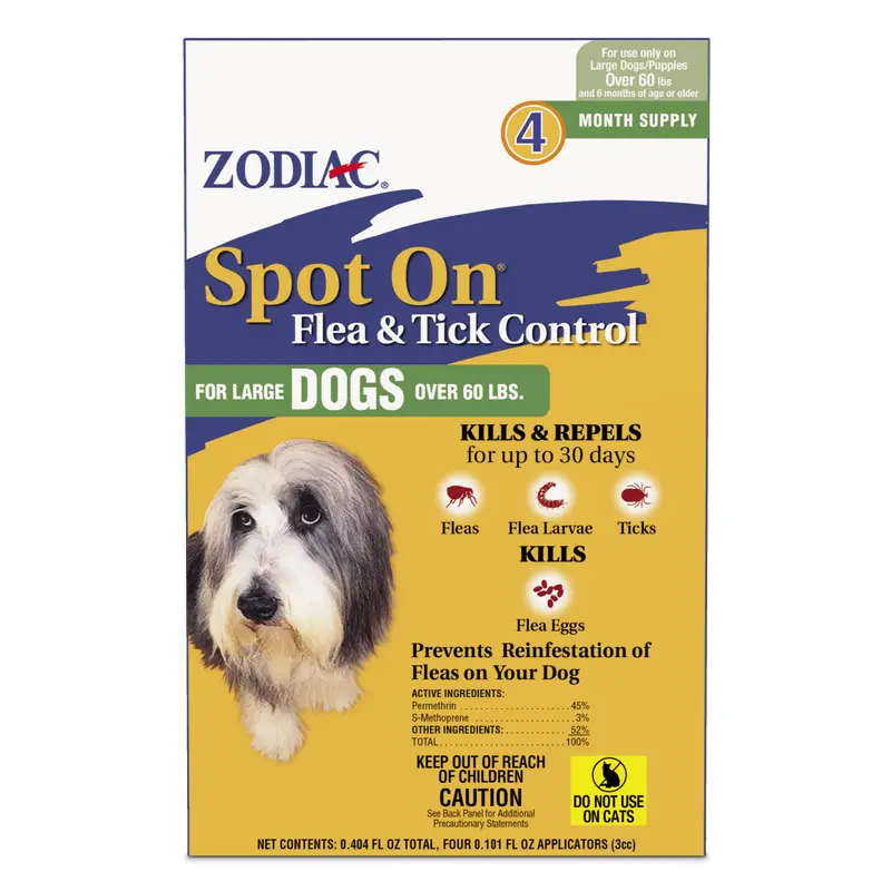 Zodiac Spot On Flea & Tick Control Large Dogs Over 60 Pounds 4 Pack