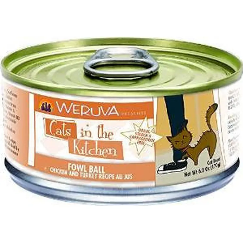 Weruva Fowl Ball Chicken & Turkey Recipe Au Jus Cans Cat 24/6.0oz. 