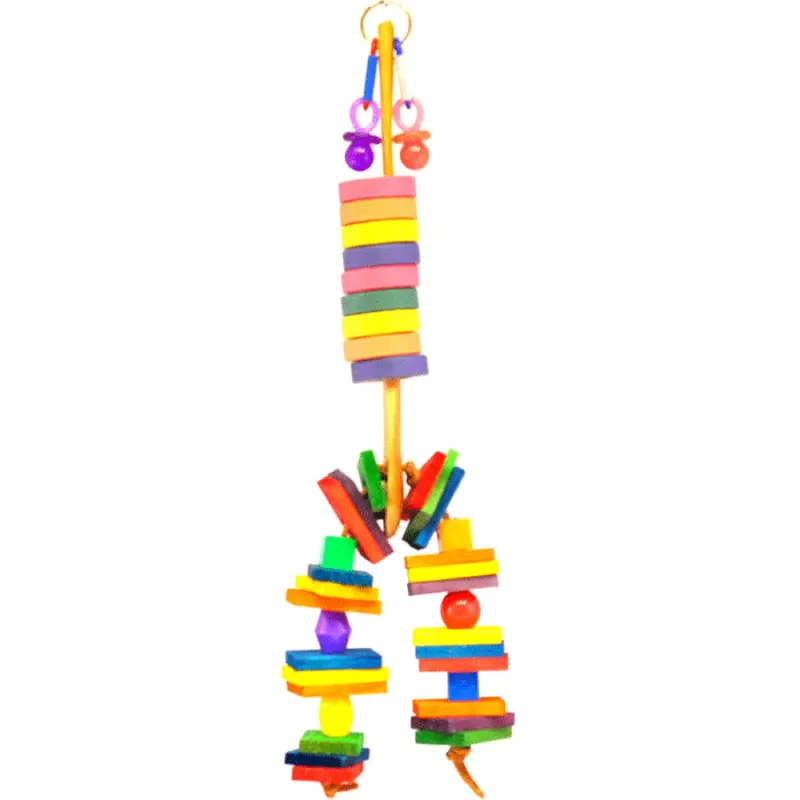 A & E Cages Happy Beaks Wooden Spoon w/Bagels, Blocks & Beads Bird Toy 5in x 2in x 15in