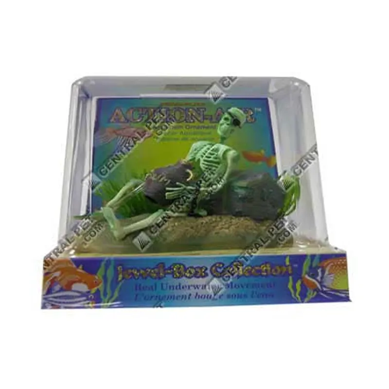 Penn-Plax Skeleton w/Jug & Treasure Chest Air Aquarium Ornament Multi-Color