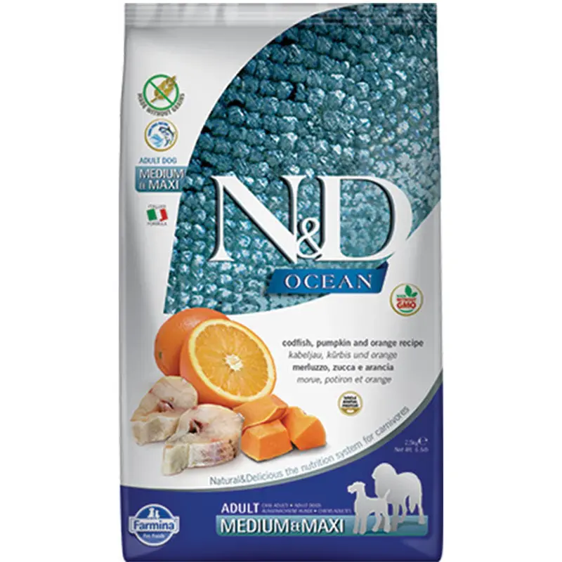 Farmina Natural & Delicious Ocean Codfish & Orange Pumpkin Adult Medium & Maxi 26.4lb 