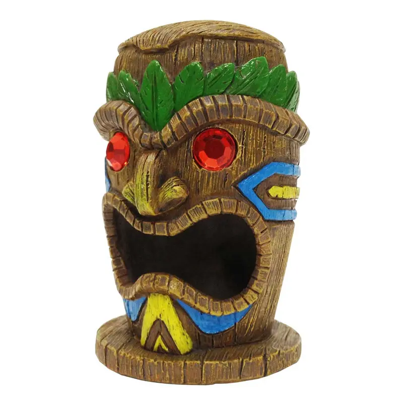 Penn-Plax Tiki Mask-Gazer Aquarium Ornament Brown/Green 4in SM
