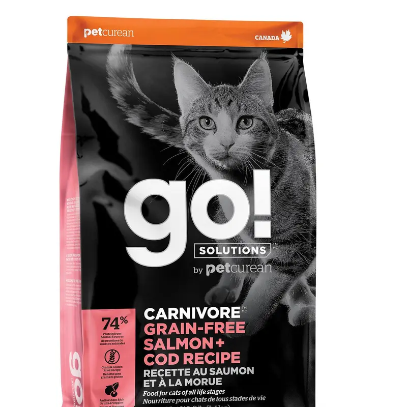 Petcurean GO! CARNIVORE Grain Free Salmon + Cod Recipe for cats 8lb 