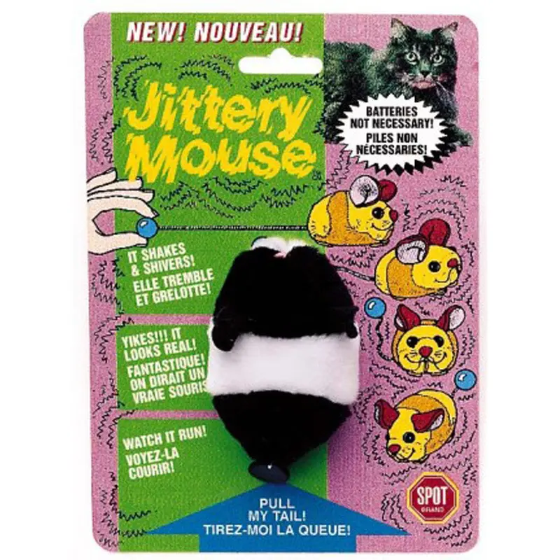 Spot Jittery Mouse Plush Cat Toy Gray, White 3 in
