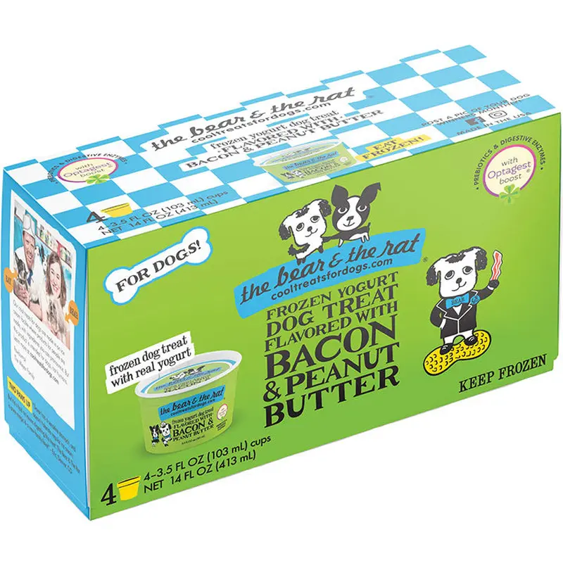The Bear & The Rat Dog Frozen Peanut Butter & Bacon Yogurt 3.5oz 4 Pack !