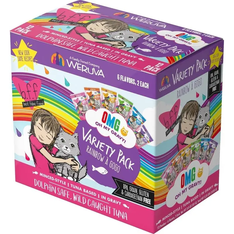 Weruva Grain Free Bff Omg Rainbow A Go Go Cat Variety Pouches Pack-3-oz, Case Of 12-