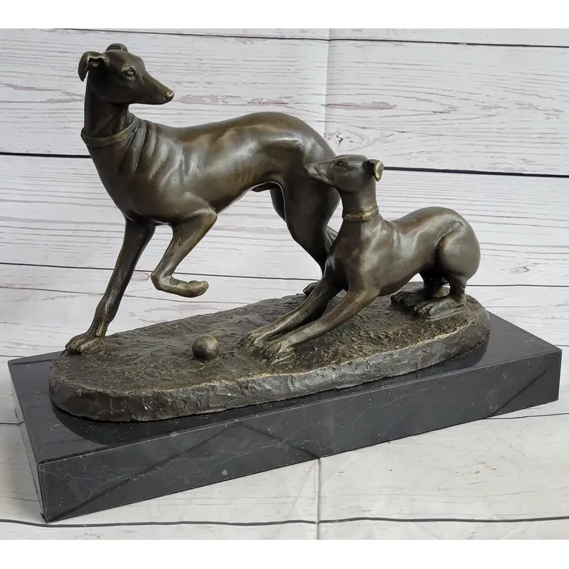 Pj Mene Two Greyhounds Dogs Playing'Argente And Dore Bronze Statue Sculpture