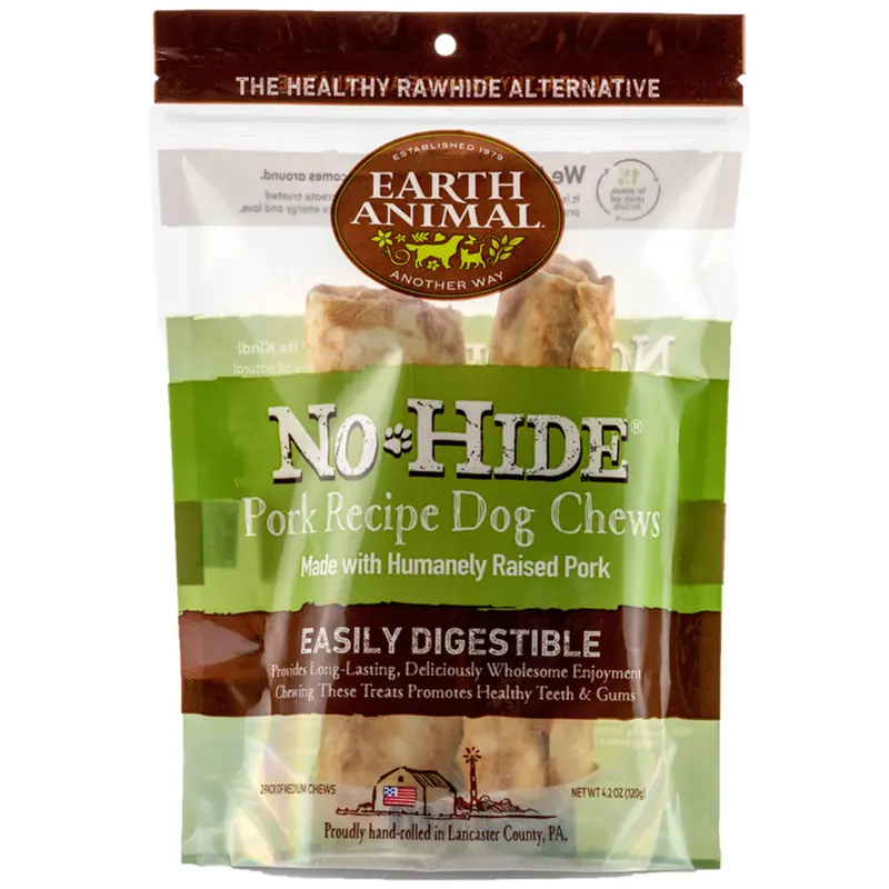 Earth Animal No Hide Pork Chew Medium 7" Dog Treats 2 Pack