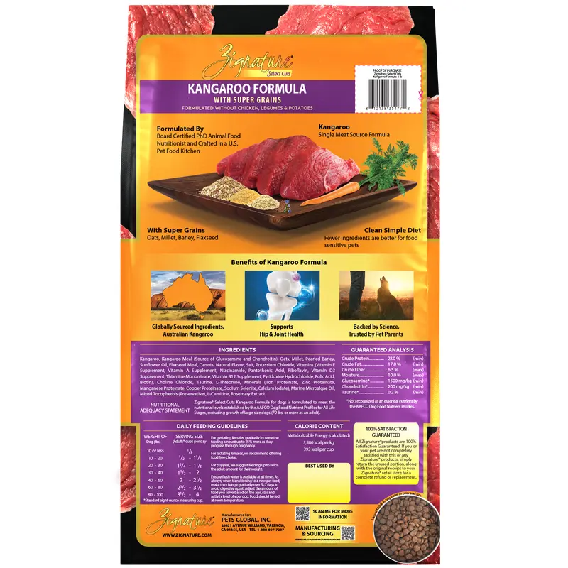 Zignature Select Cuts Dry Dog Food - Kangaroo - 4lb Bag