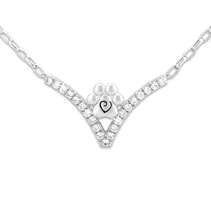 Cubic Zirconia Paw Print Bracelet, Sterling Silver VIP Bracelet
