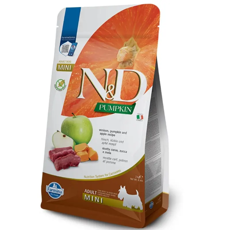 Farmina N&D Pumpkin Grain Free Dry Dog Food - Apple & Venison, Mini Kibble - 4.4lb