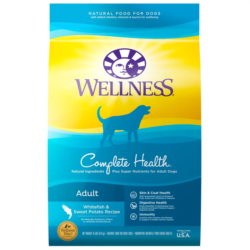 Wellness Complete Health Natural Dry Dog Food Whitefish & Sweet Potato 15lb Bag
