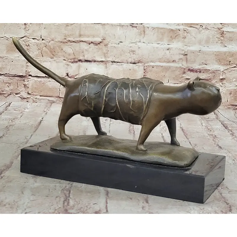 Fernando Botero Skinny Cat Bronze Abstract Modern Art Sculpture Statue Decor 7" x 11"