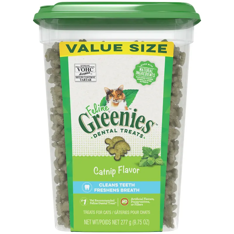 Greenies Feline Dental Cat Treats, Catnip Flavor, 9.75oz Tub
