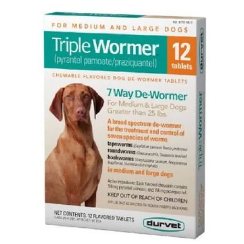 Durvet Triple Wormer 7 Way Dewormer for Medium and Large Dogs, 12 count