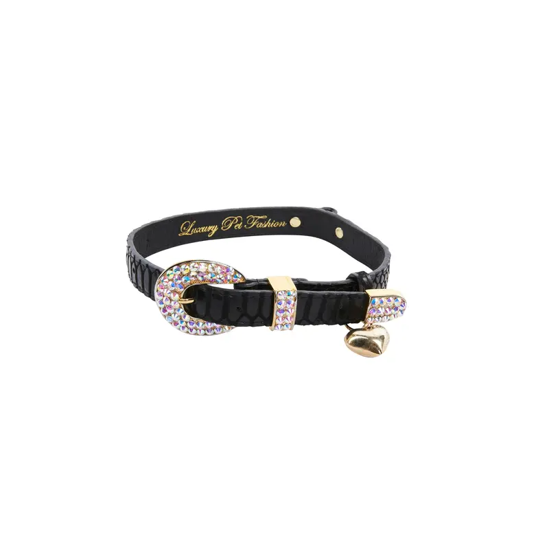 Black Embossed Snake Italian Leather With 3 Piece Swarovski Crystal Hardware