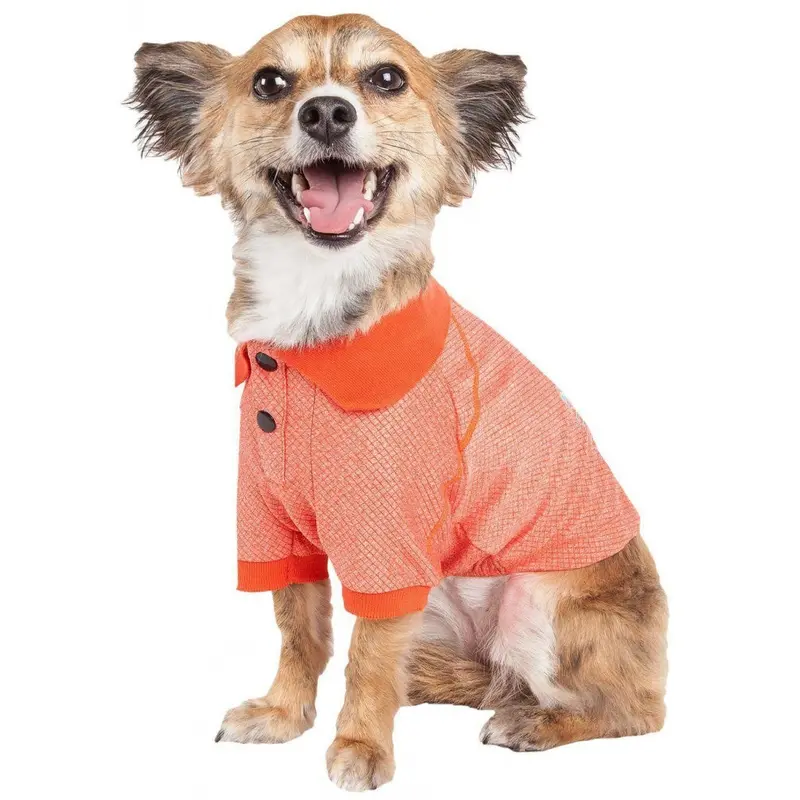 Pet Life Active Relax Stretch Fur Flexed Orange Polo Dog T-Shirt