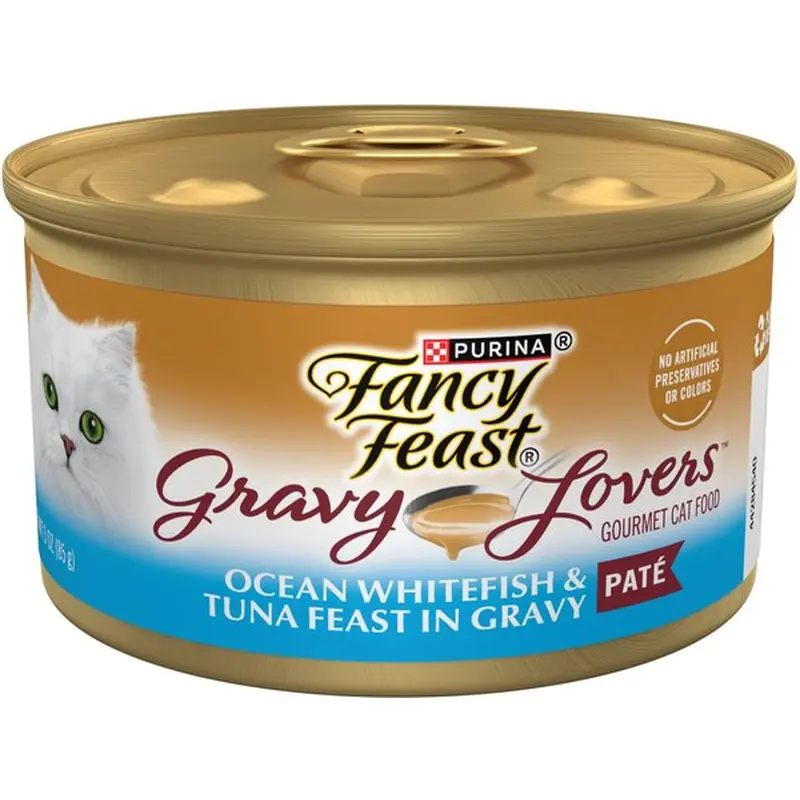 Fancy Feast Gravy Lovers Ocean Whitefish & Tuna Feast Pate Wet Cat Food, 3-oz can