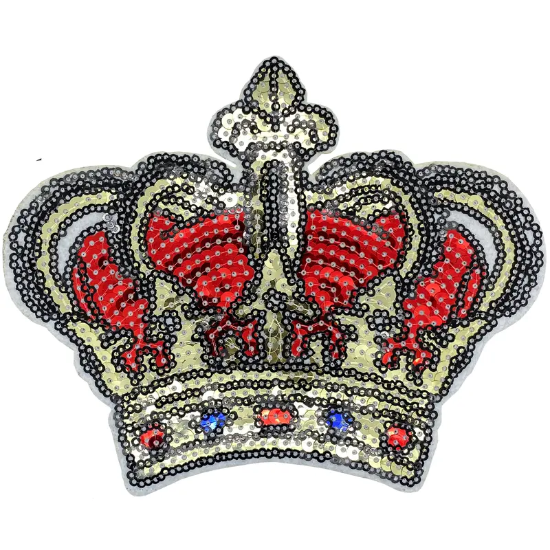 Large Red and White Sequin Crown - Patch