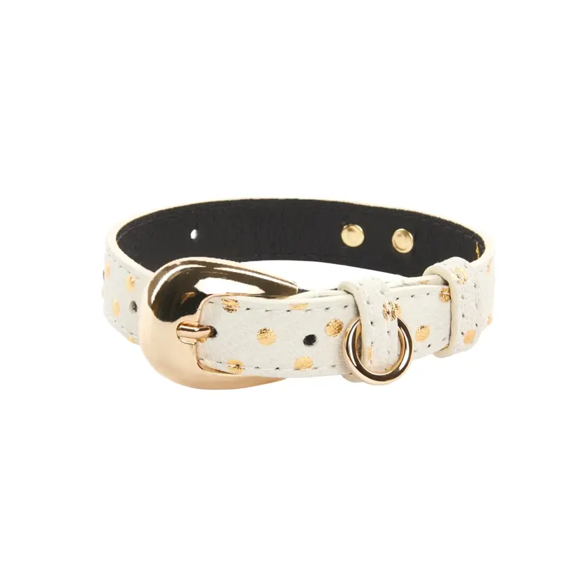 White & Gold Polka Dot Italian Leather With Gold Oval Hardware