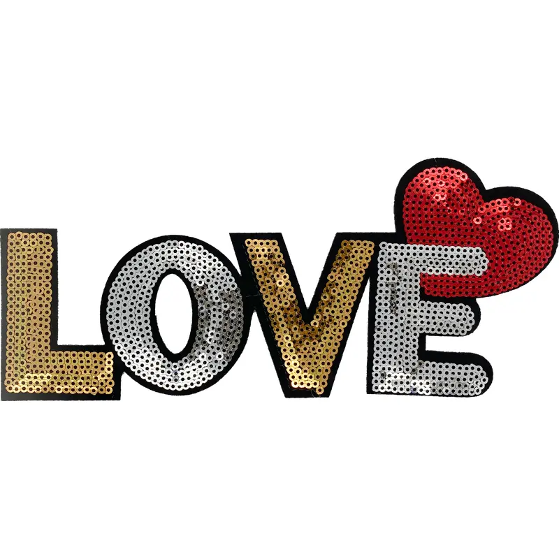 Large Sequin Silver & Gold Love - Patch