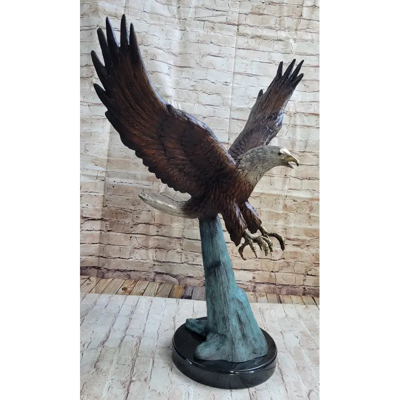 Swooping American Bald Eagle Real Bronze Sculpture Indoor Outdoor Statue 30" x 21"