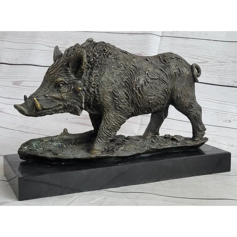 Art Deco HotCast Wild Pig Boar Farm Bronze Animal Statue Sculpture Figurine Gift