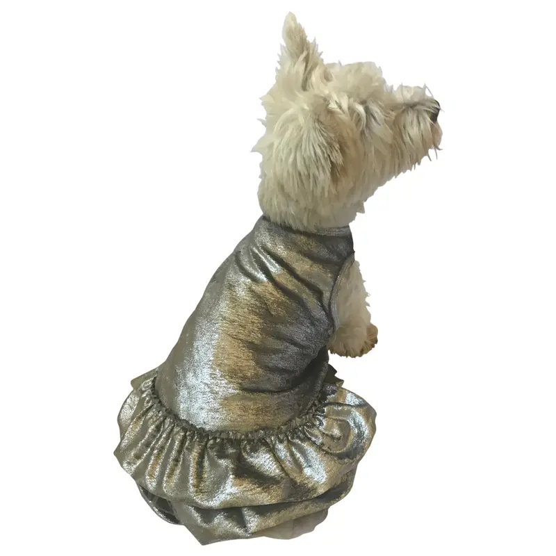 Crushing on YOU Metallic Velvet Dog Dress, Silver