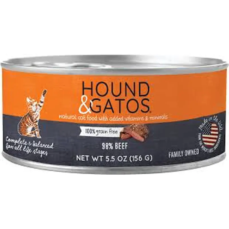 Hound & Gatos Wet Cat Food 98% Beef 5.5 oz can