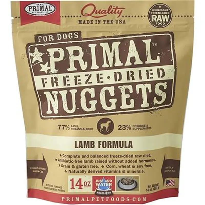 Primal Pet Foods Nuggets Grain-Free Lamb Formula Freeze-Dried Dog Food  14 oz