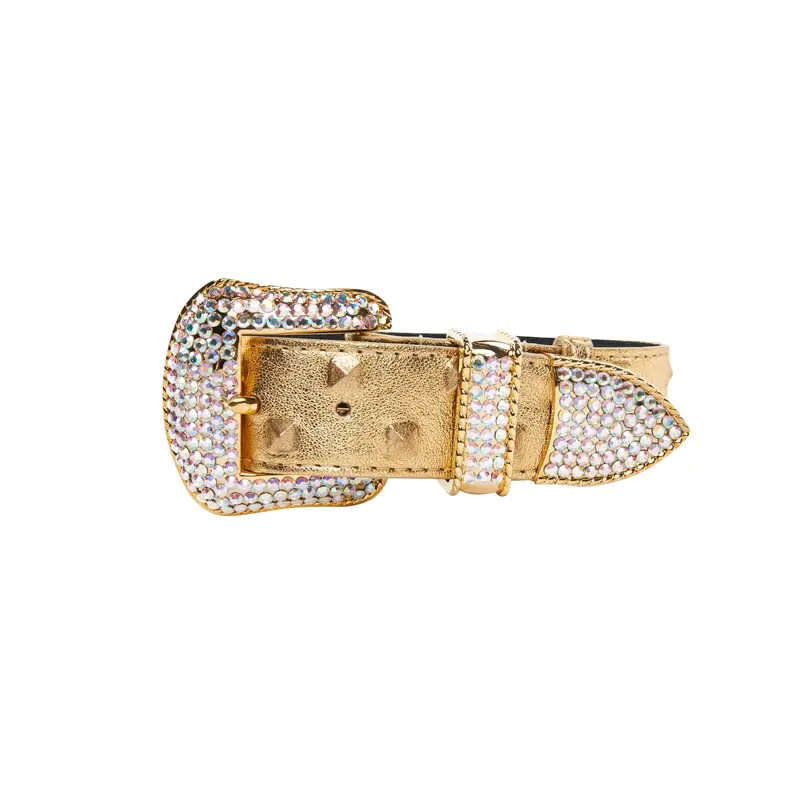 Gold Studded Italian Leather Swarovski Crystal Collar