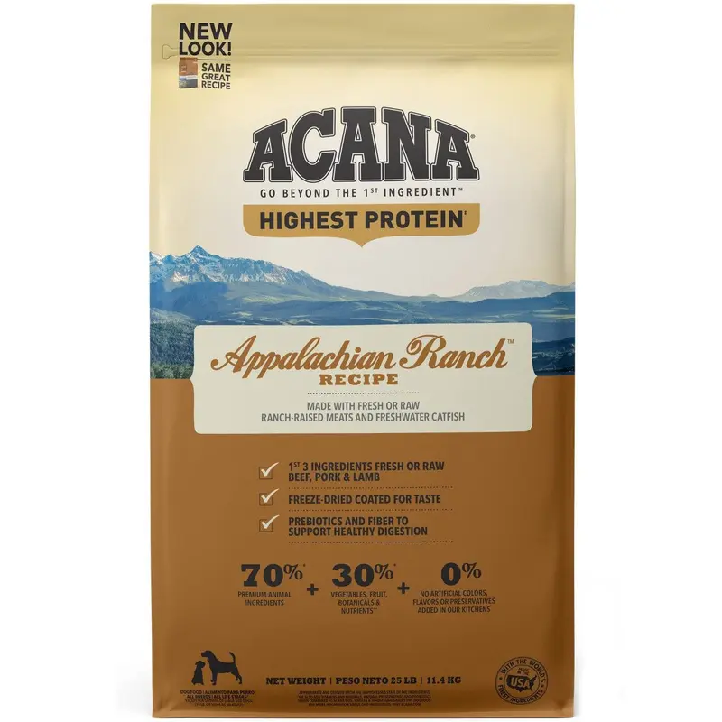 Acana Highest Protein Appalachian Ranch Dry Dog Food - Beef, Pork, & Lamb - 25lb Bag