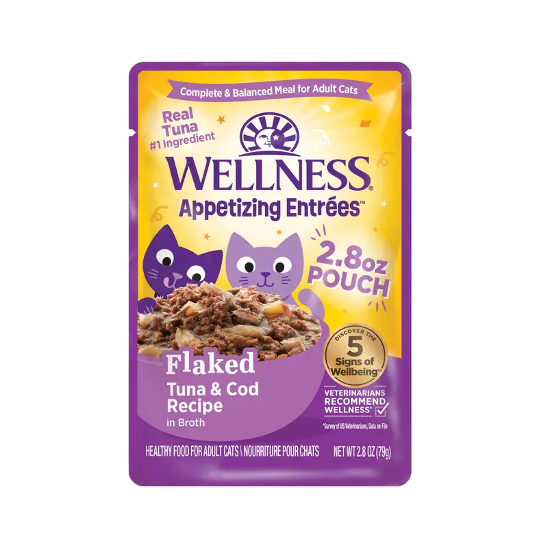 Wellness Appetizing Entres Flaked Adult Wet Cat Food Tuna and Cod 2.8oz