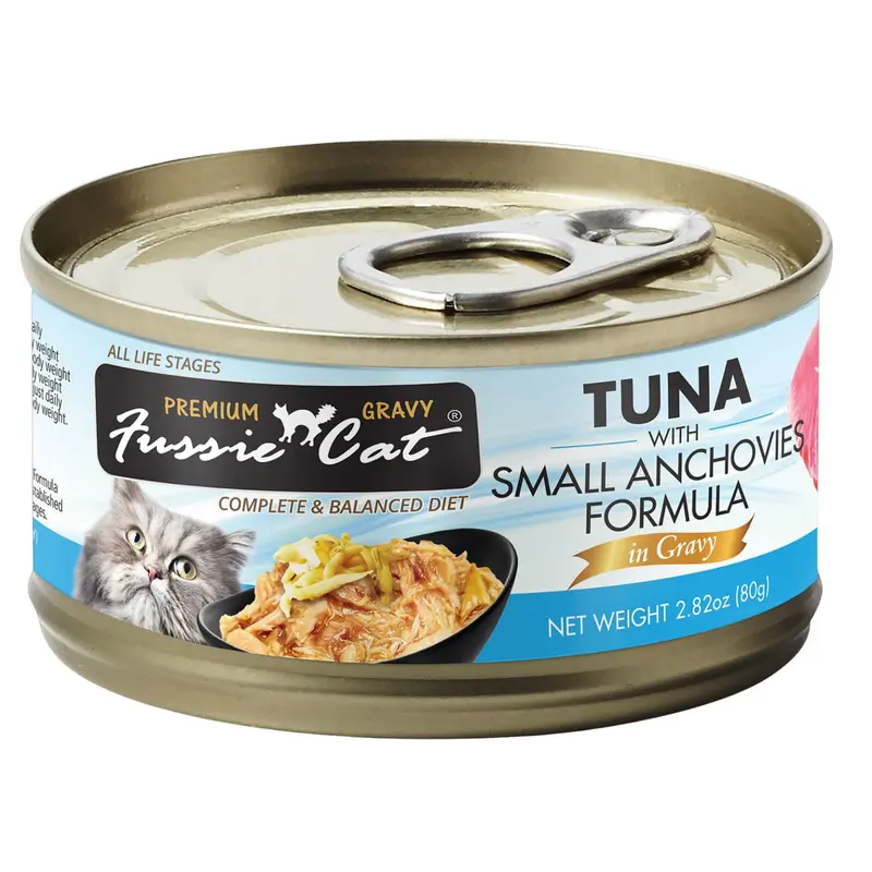 Fussie Cat Premium Wet Cat Food - Tuna & Small Anchovies in Gravy - 2.82oz Can